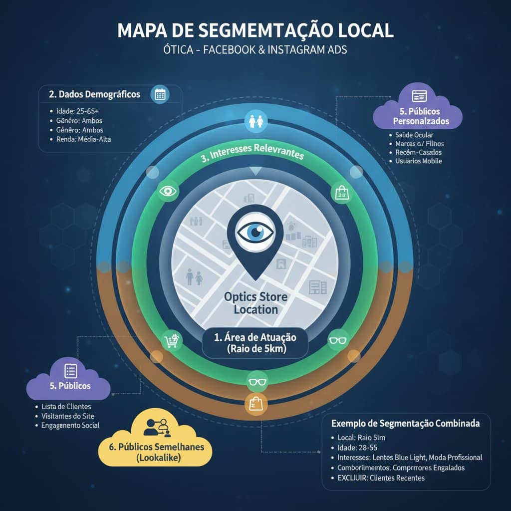 mapa de segmentação local para anúncios de ótica no Facebook e Instagram
